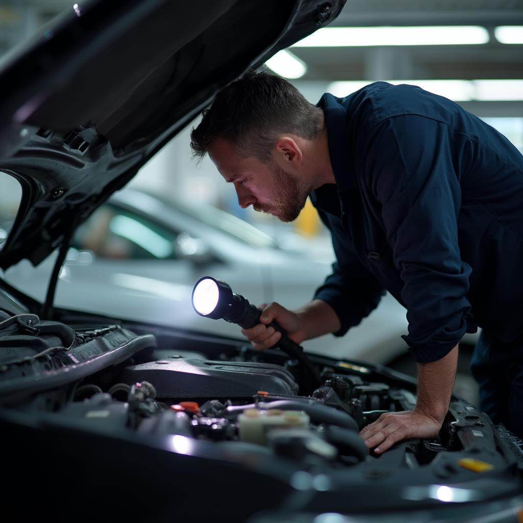 Mechanic Inspecting Car Engine