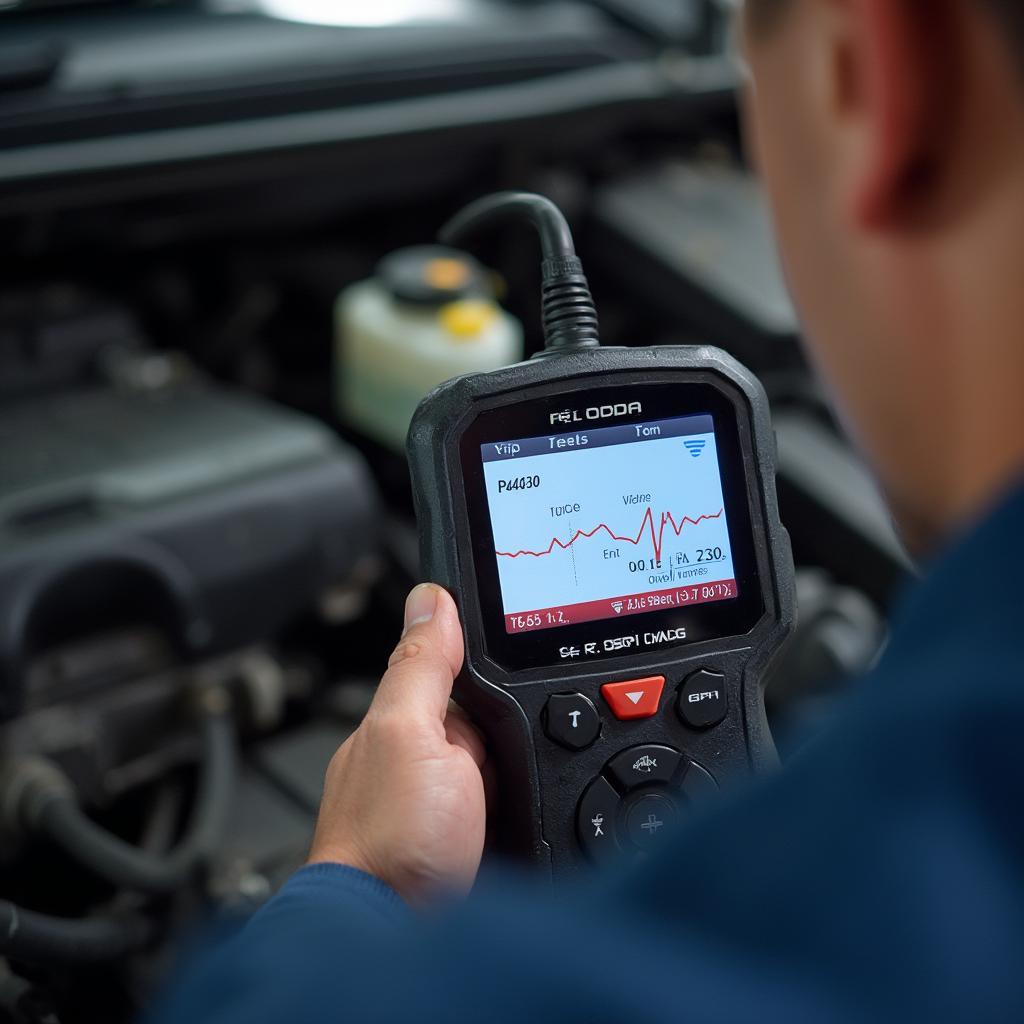 Mechanic Diagnosing a Car with an OBD2 Scanner