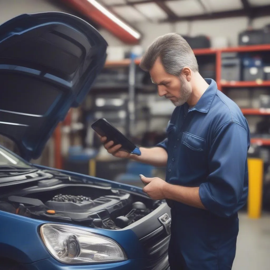 Mechanic choosing an OBD2 scanner for his garage