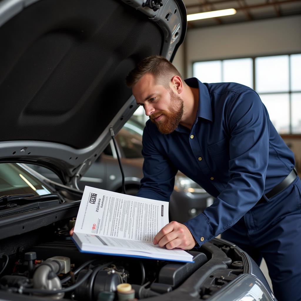 Mechanic Consulting a Repair Manual