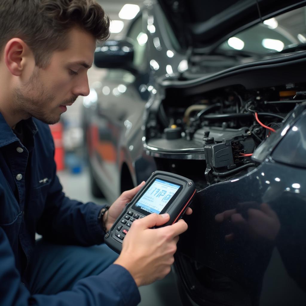 Mechanic Diagnosing Acura RDX OBD2 Port