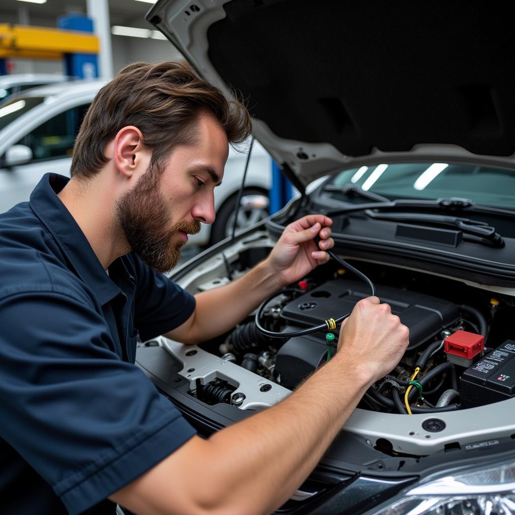 Mechanic Diagnosing Airbag System