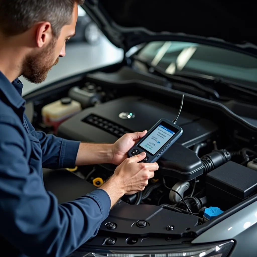 Mechanic Diagnosing B16 Engine with OBD2 Scanner