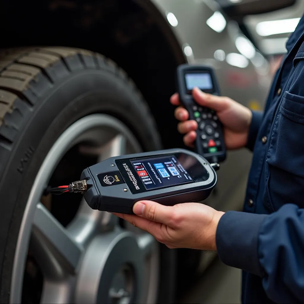 Mechanic Diagnosing Cadillac Seville Transmission