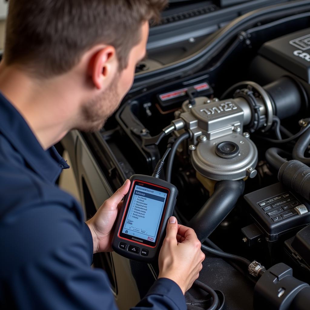 Mechanic Diagnosing Car