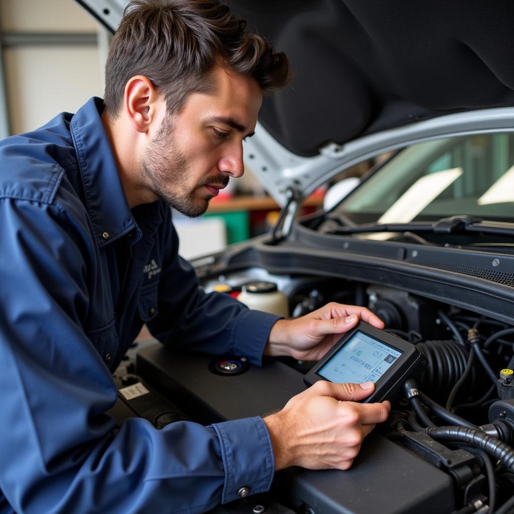 Mechanic Diagnosing Car Engine