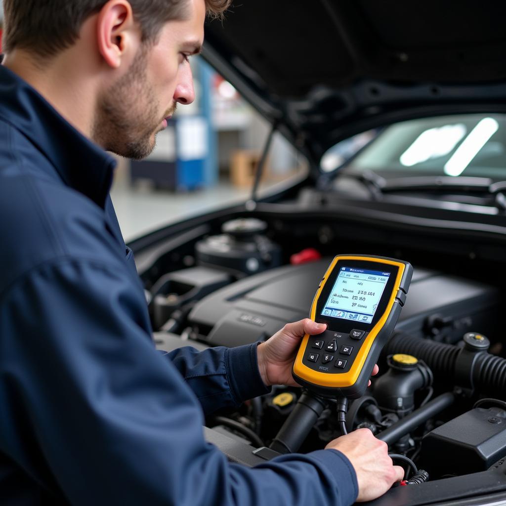 Mechanic Diagnosing Car Engine