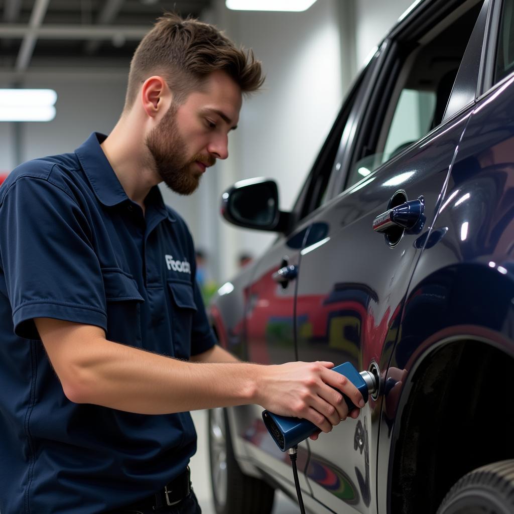 Mechanic Diagnosing Car with OBD2 Scanner