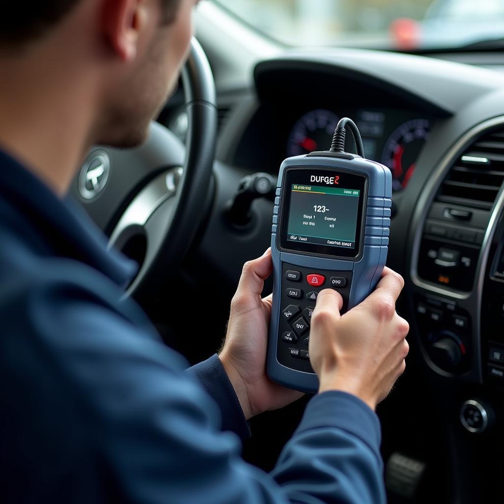 Mechanic Using OBD2 Scanner for Car Diagnosis