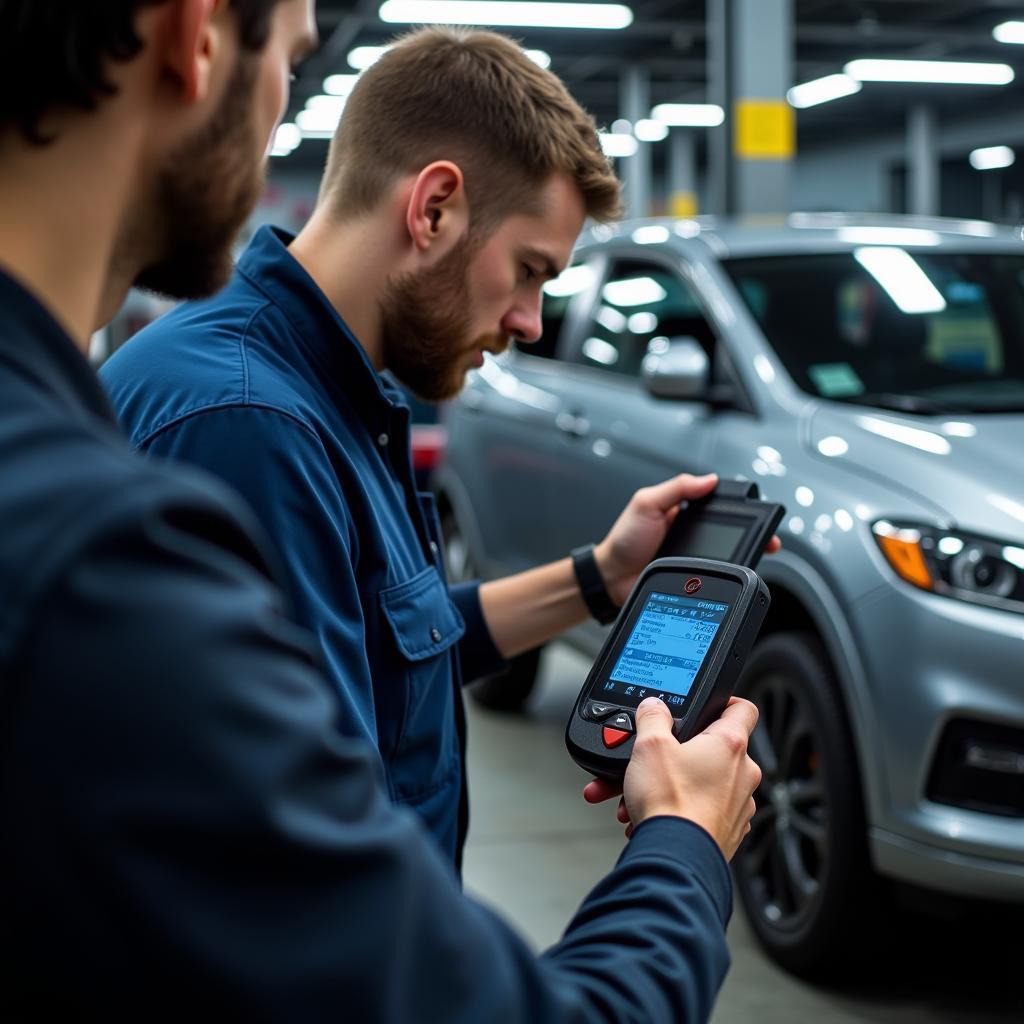 Mechanic Using an OBD2 Scanner