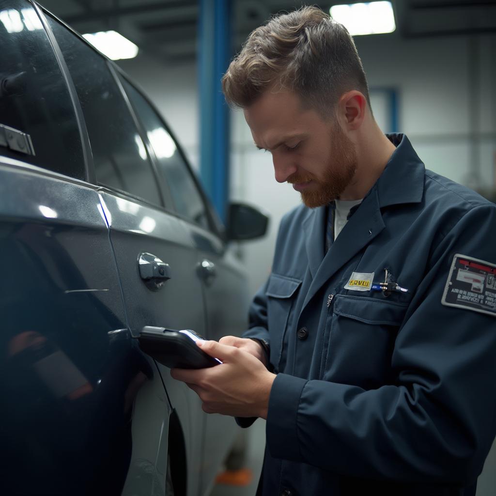 Mechanic Diagnosing Car with OBD2 Scanner