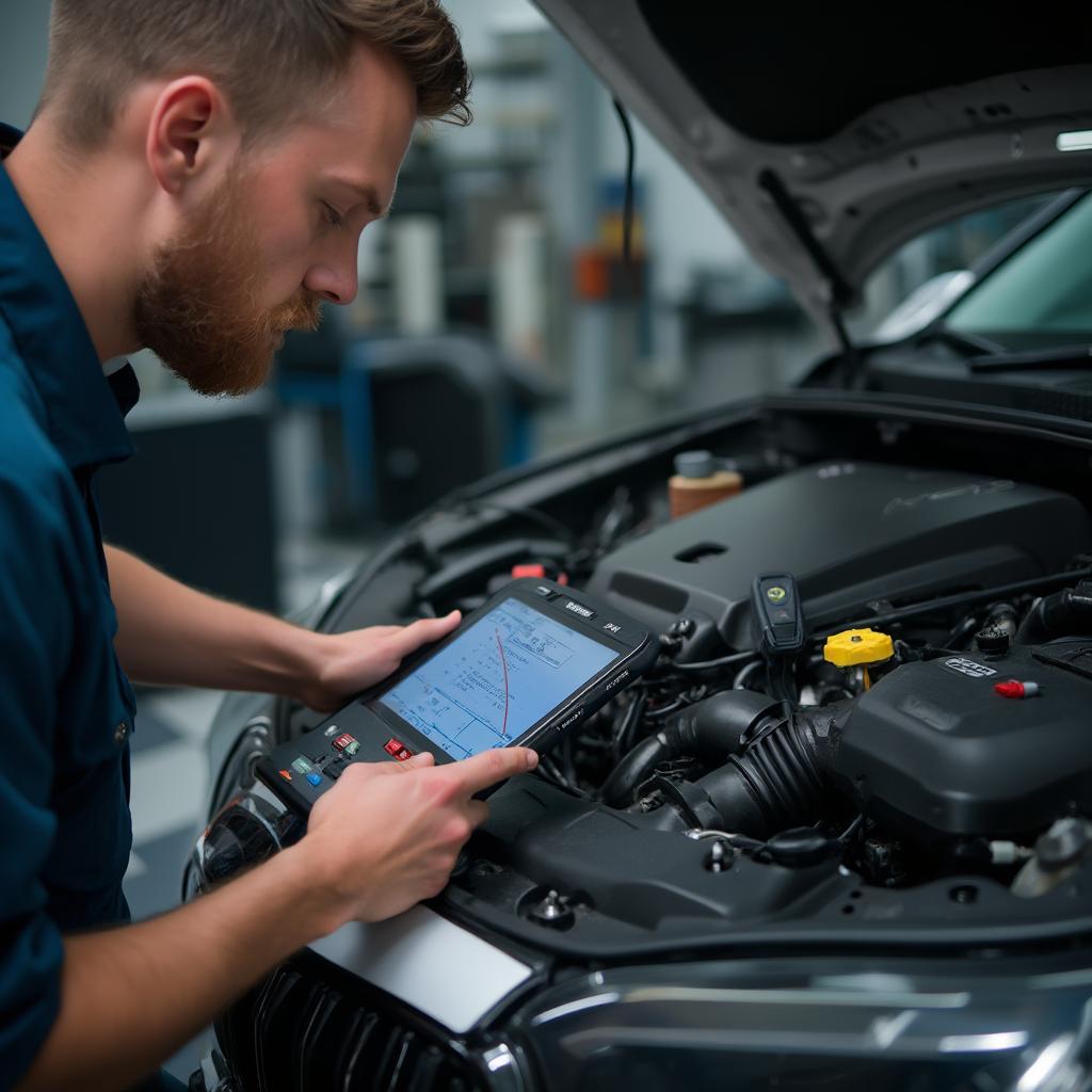 Mechanic Diagnosing Car