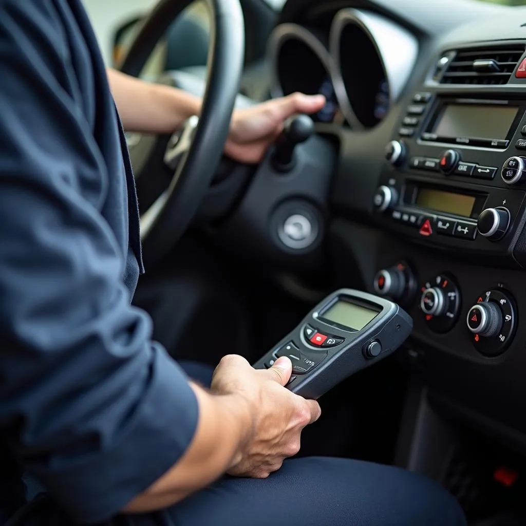 Mechanic Diagnosing Car with OBD2 Scanner