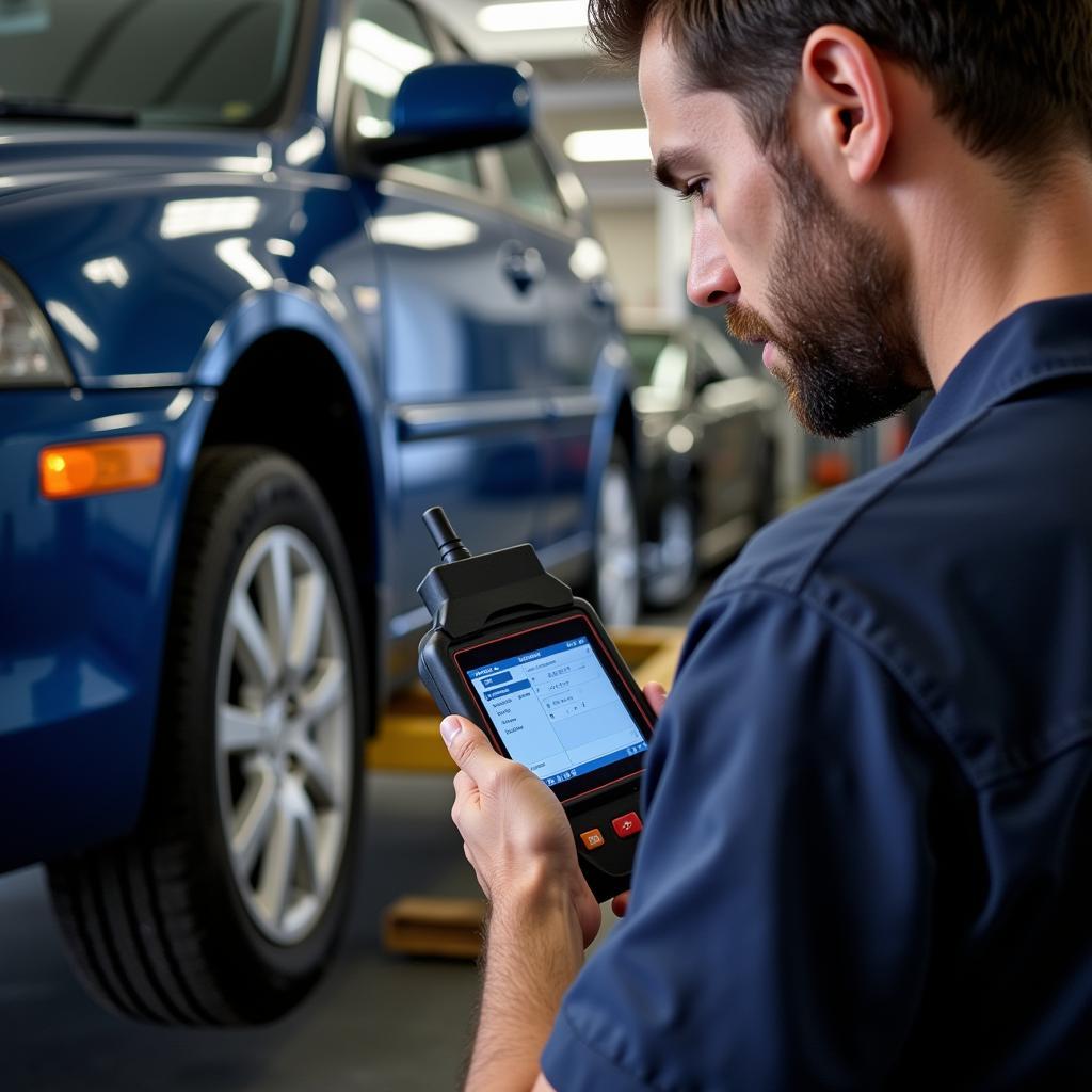 Mechanic Diagnosing Car with Scanner