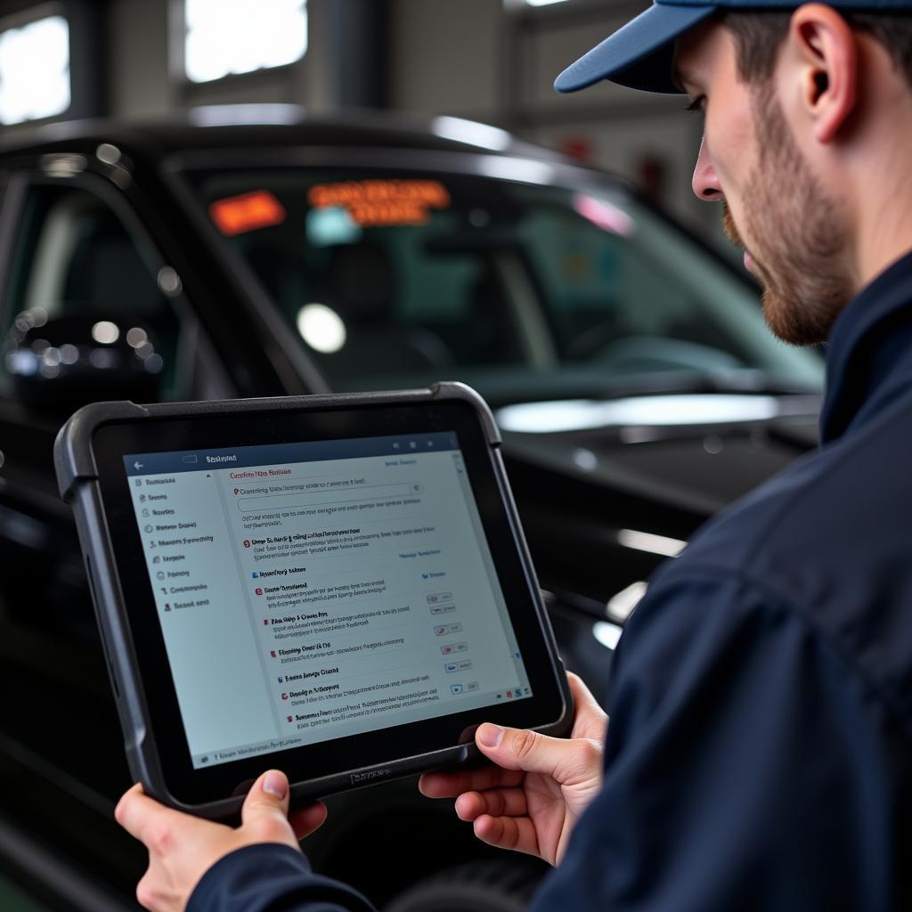 Mechanic Diagnosing a Car with an OBD2 Scanner