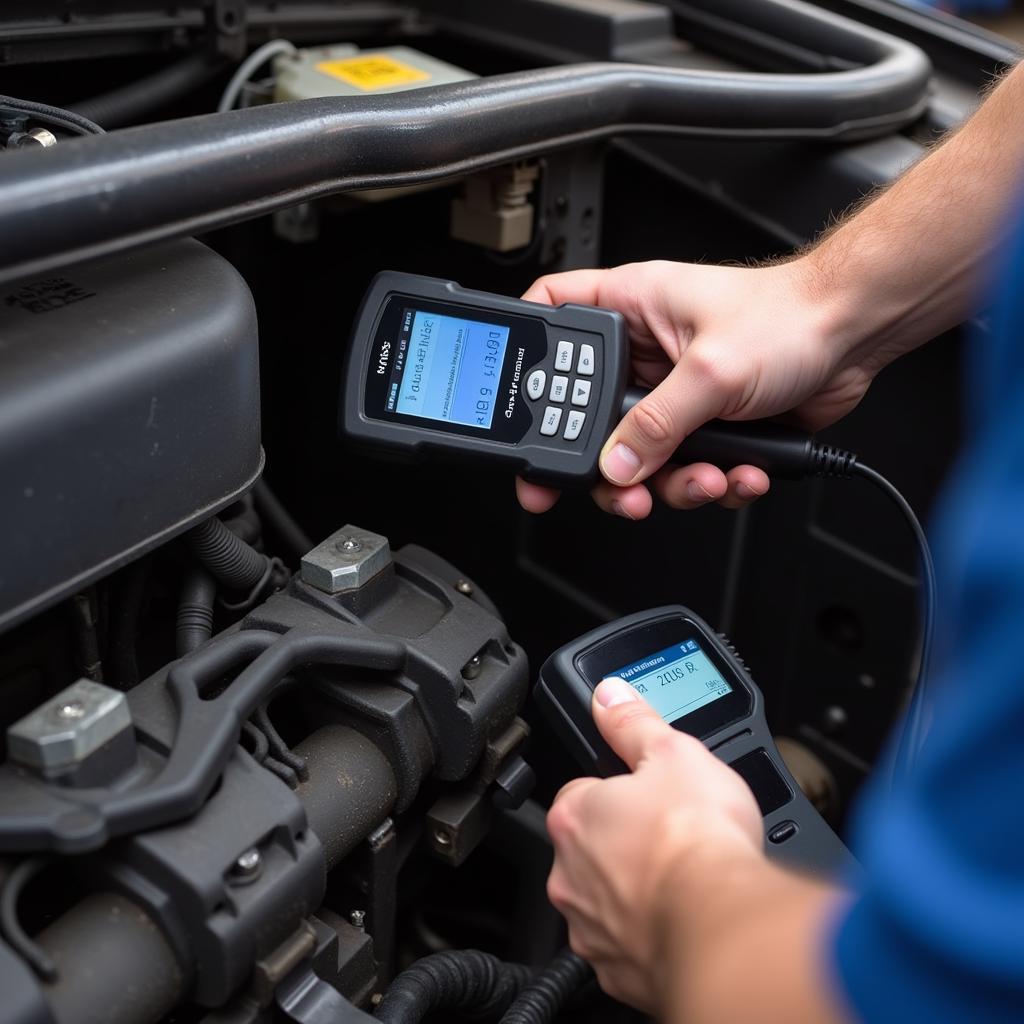 Mechanic Diagnosing Chevy Truck TDM OBD2 Port