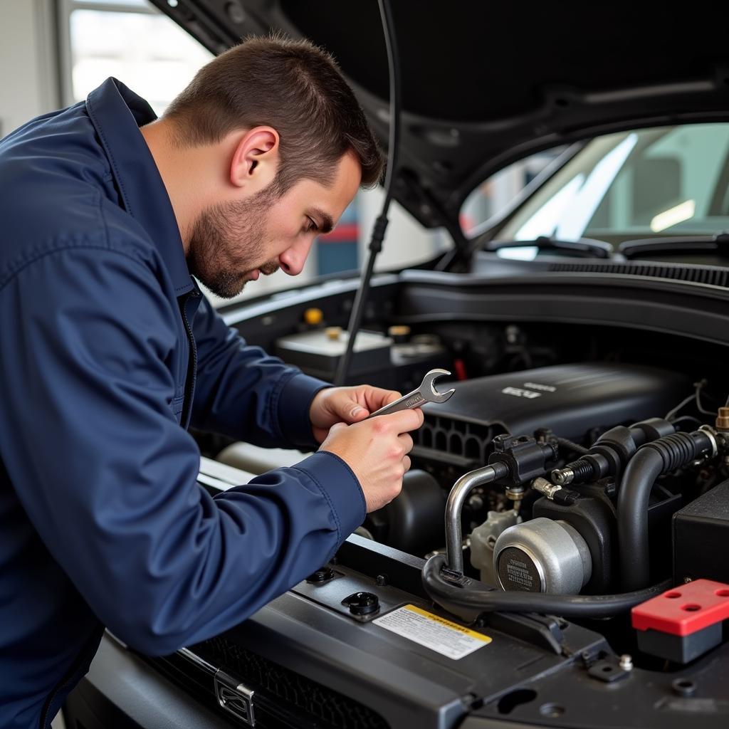 Mechanic Diagnosing a Dodge Engine