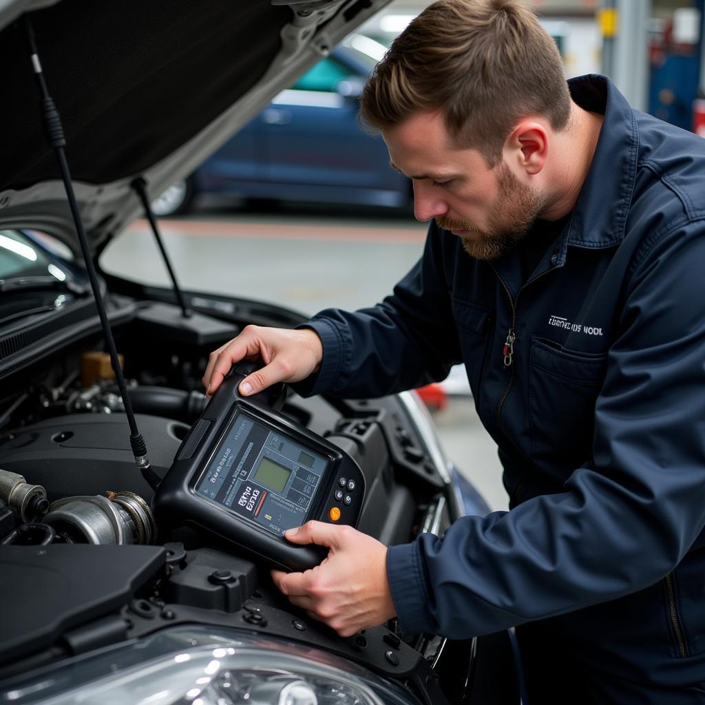 Mechanic Diagnosing High Engine Load Issue