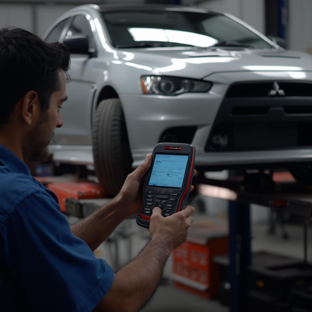 Mechanic Diagnosing Lancer OBD2 Codes