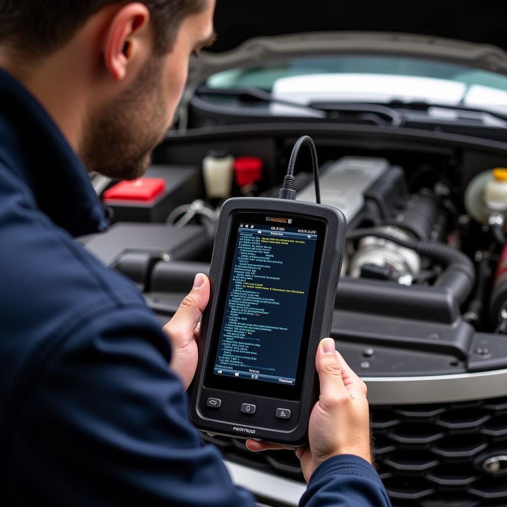 Mechanic using a scan tool to diagnose LT1 engine codes