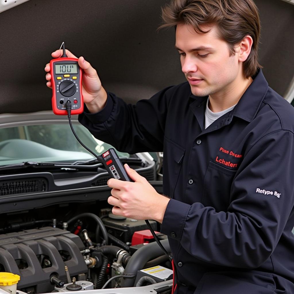 Mechanic diagnosing P0128 code in a Nissan Sentra