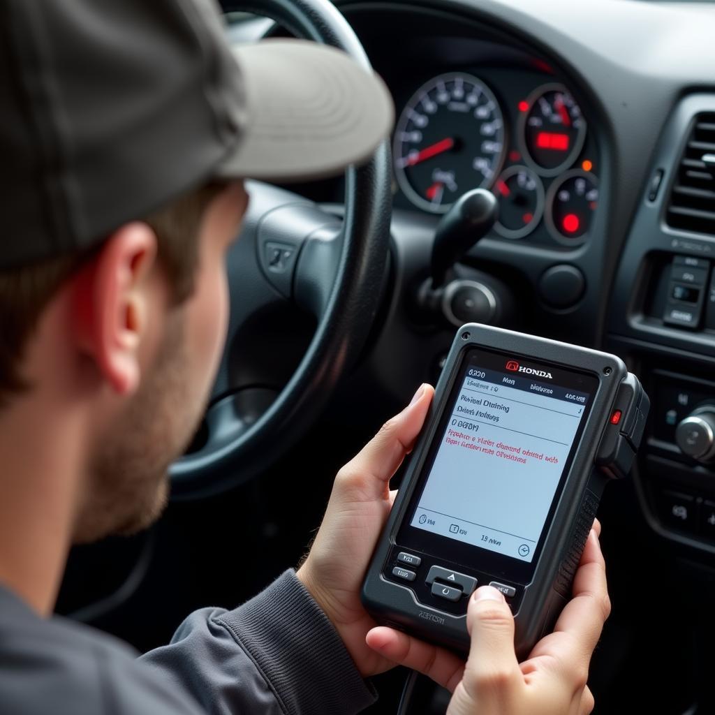 Mechanic diagnosing P0300 code in a 1998 Honda CRV