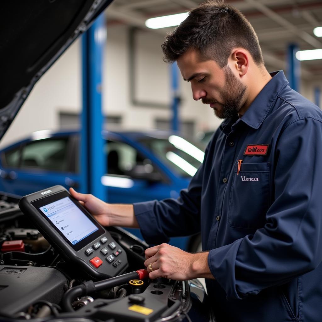 Mechanic diagnosing P0420 code on a 2013 Honda Accord