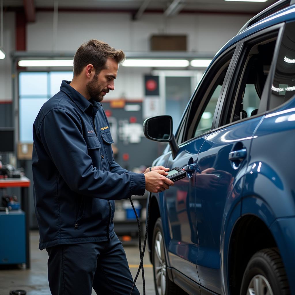 Mechanic Diagnosing Subaru Forester Hybrid System