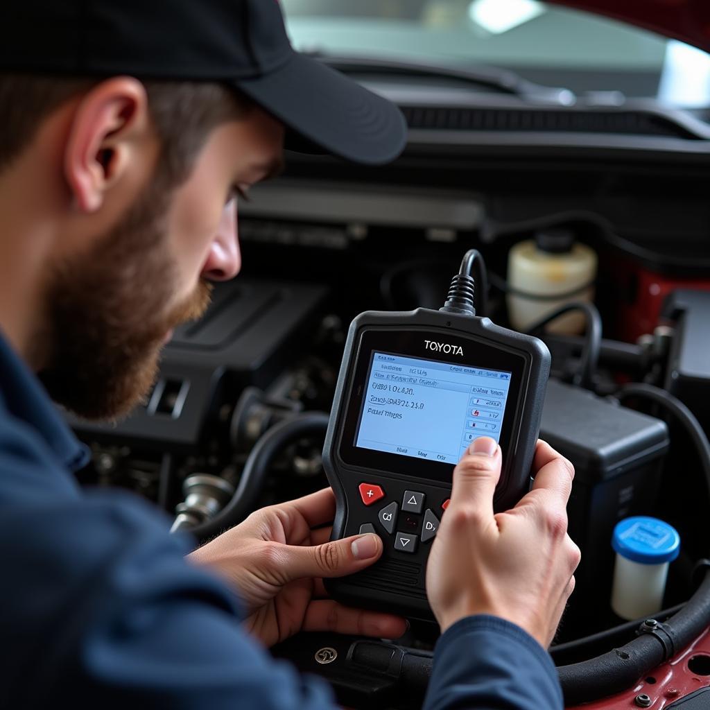 Mechanic Diagnosing Toyota P0455