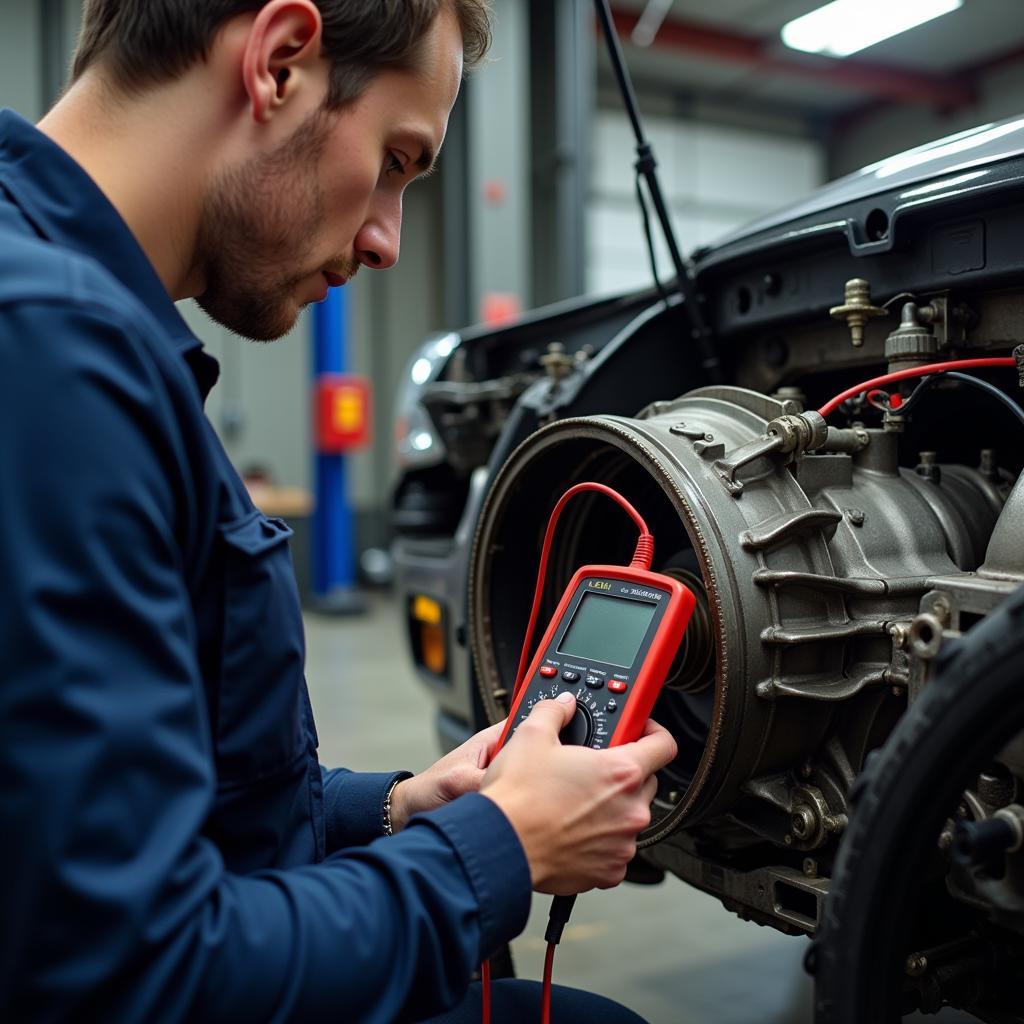 Mechanic Diagnosing Transmission Problem