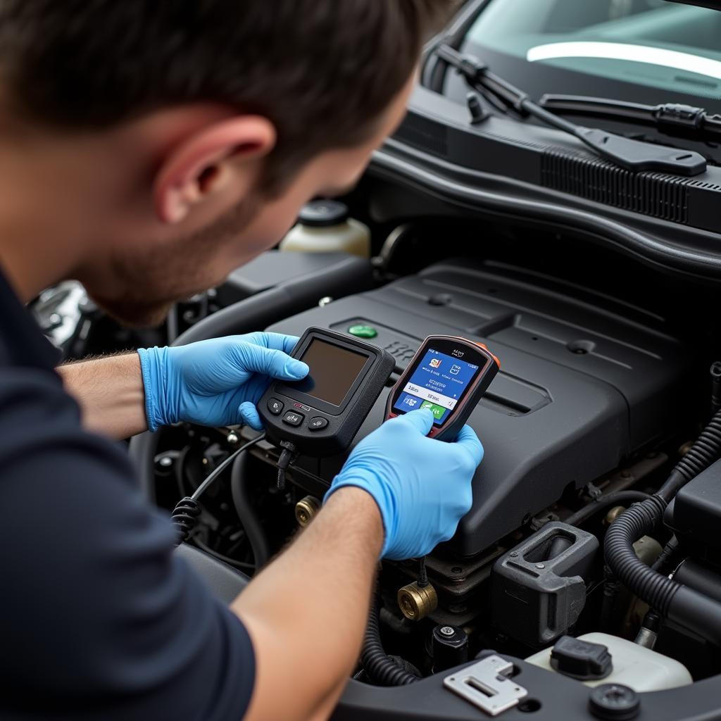 Mechanic Using Diagnostic Tools for U581 Code