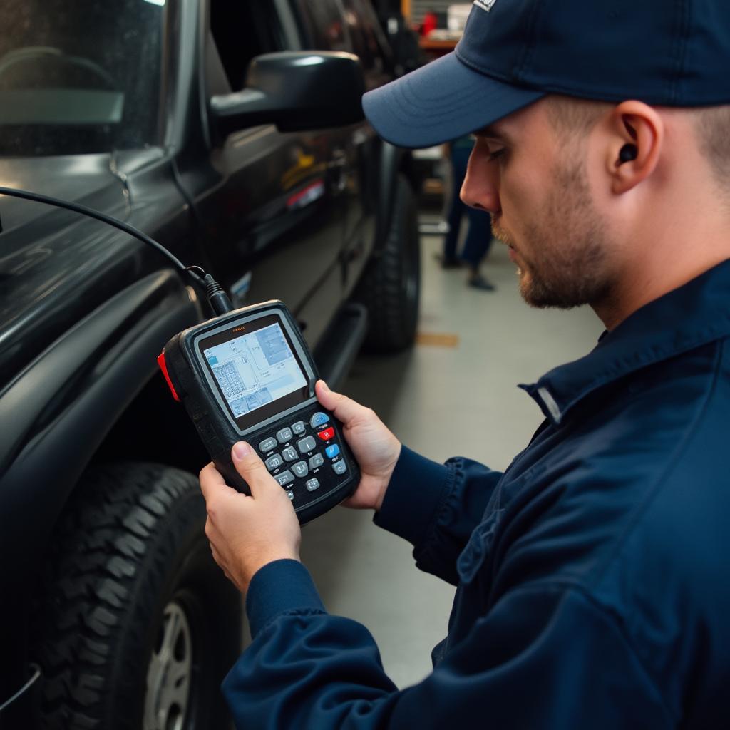 Mechanic Using an OBD2 Scanner on a 2003 Chevy Yukon