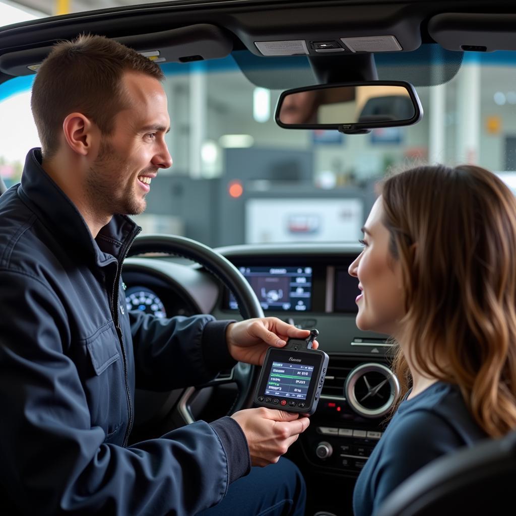 Mechanic Discussing OBD2 Scan Results