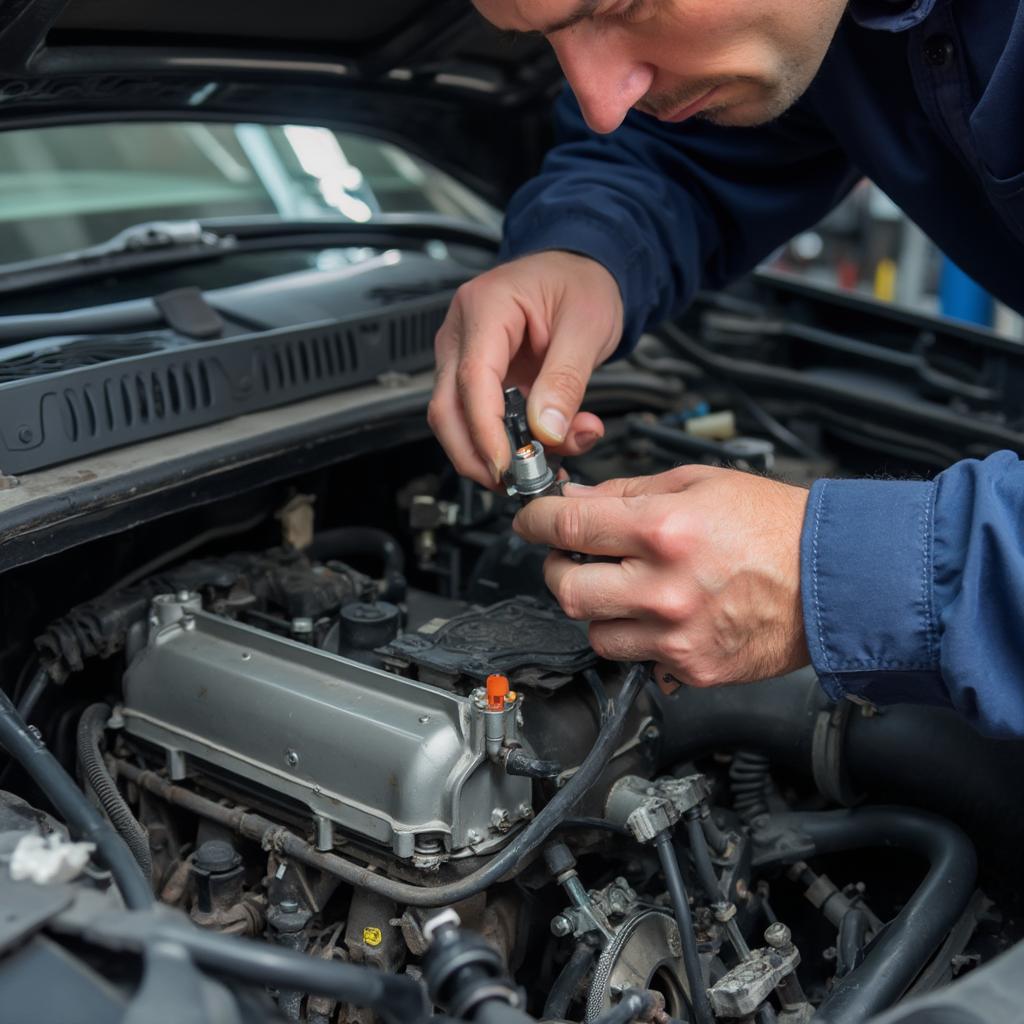 Mechanic Fixing Camshaft Position Sensor