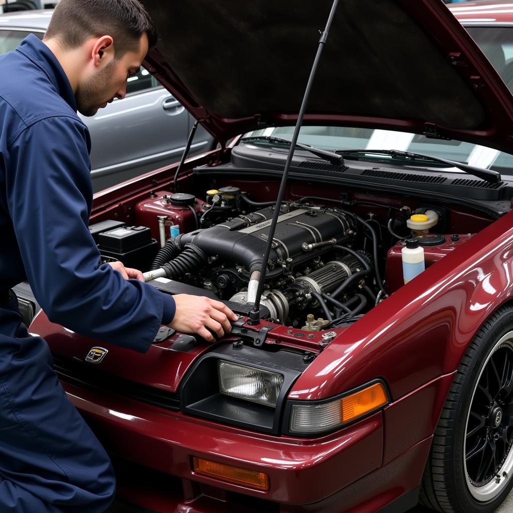 Mechanic Inspecting 240sx SR20DET Engine Bay