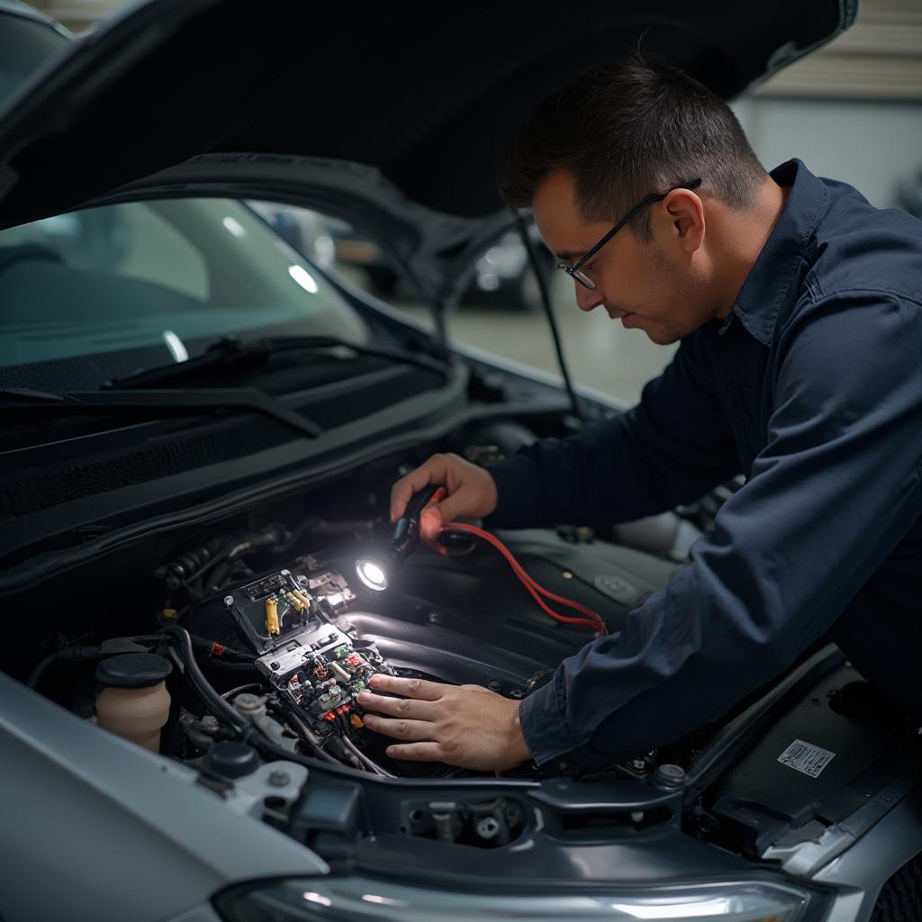 Mechanic Inspecting ABS Module