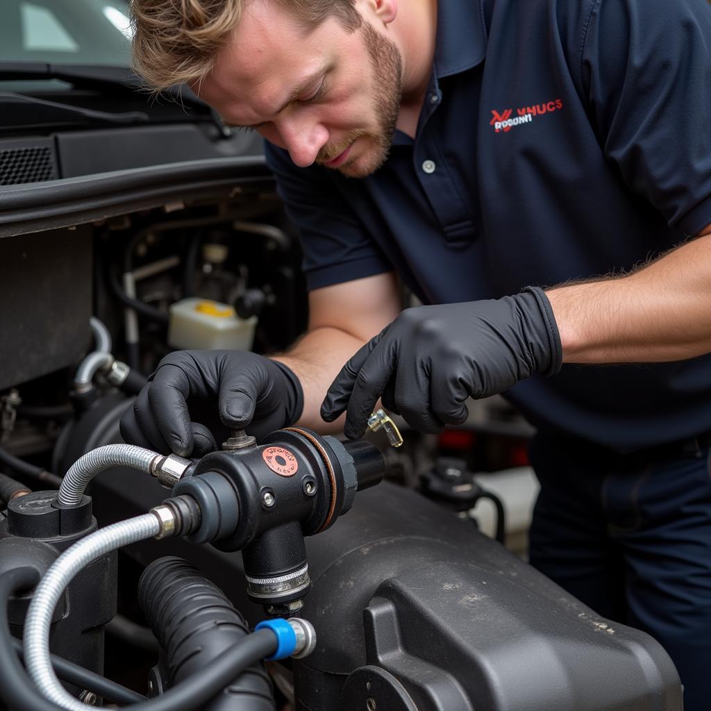 Mechanic Inspecting Air Injection System