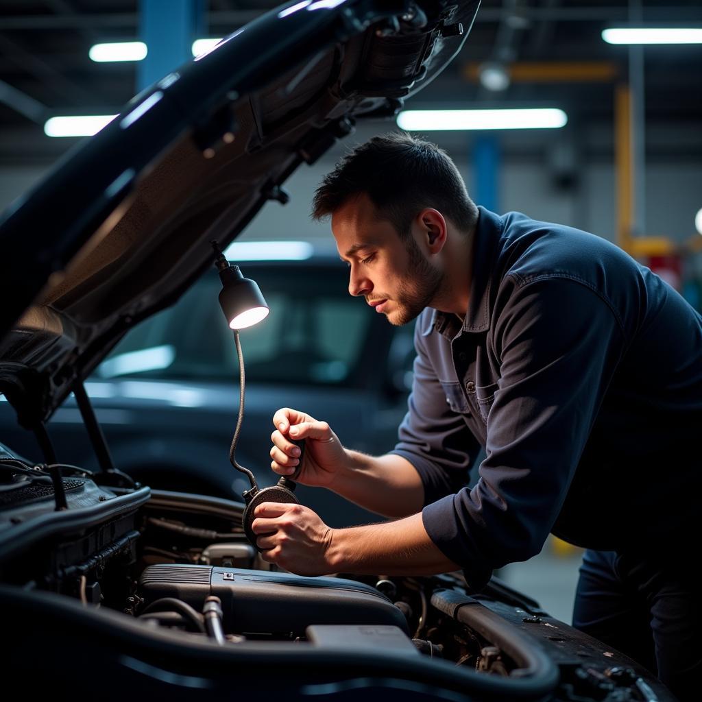 Mechanic Inspecting Camshaft Position Sensor