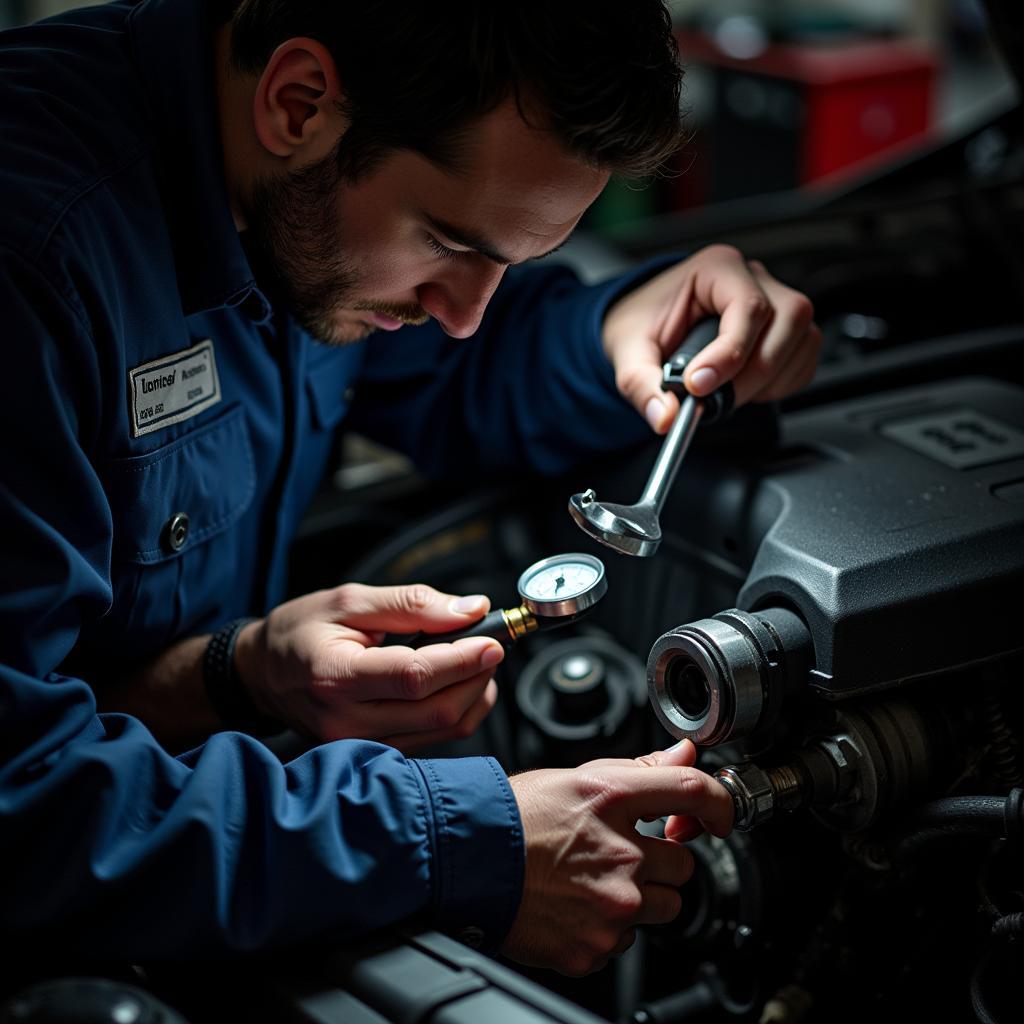 Mechanic Inspecting Car Engine