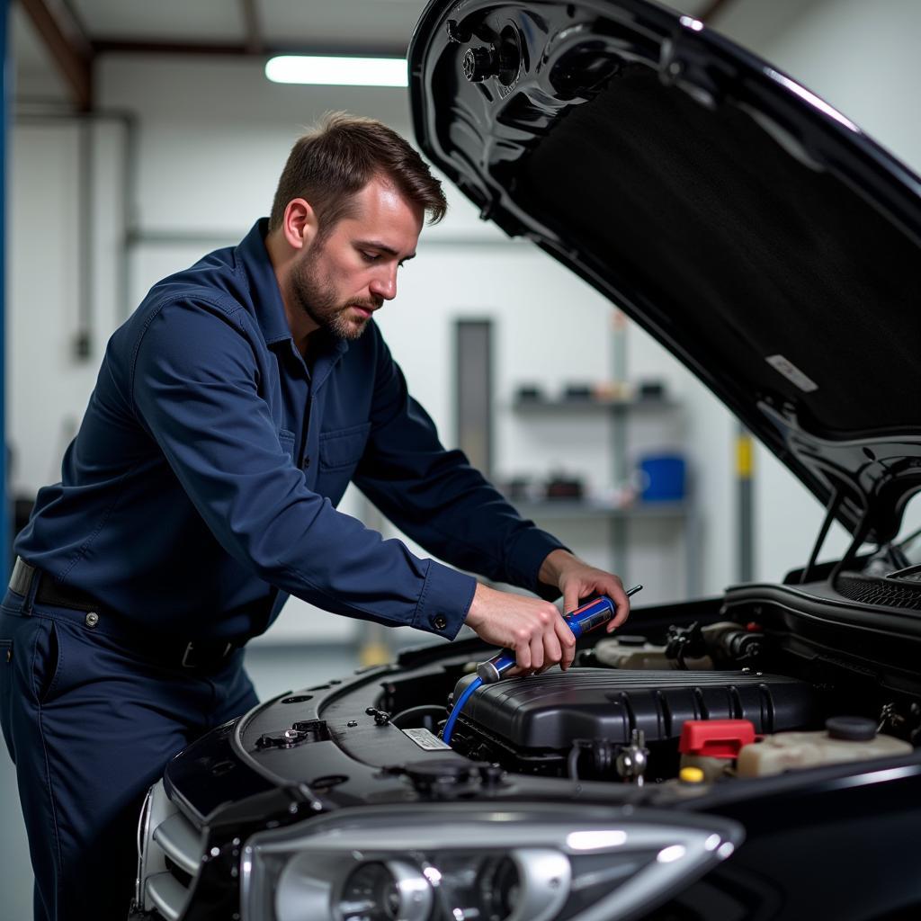 Mechanic Inspecting Car Engine