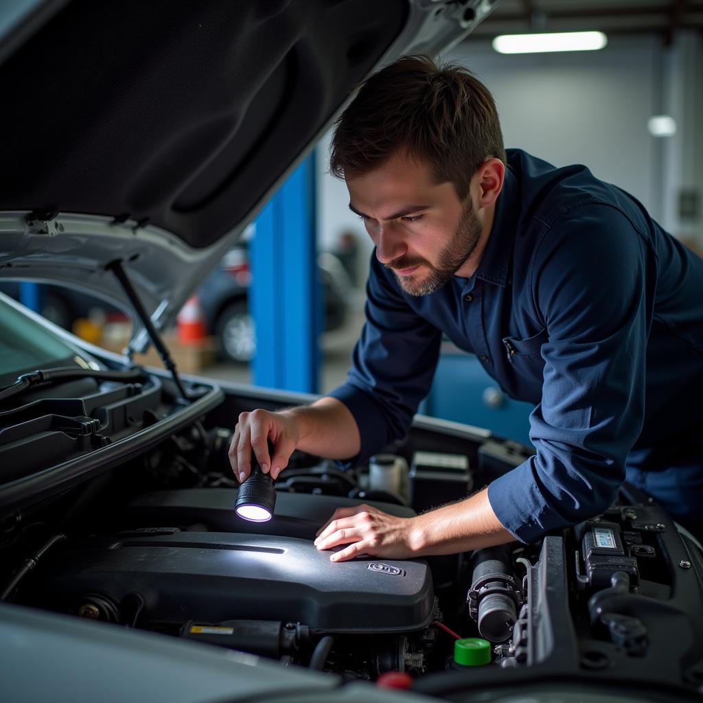 Mechanic Inspecting Car Engine