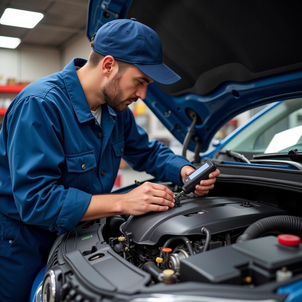 Mechanic Diagnosing Car Engine Issues