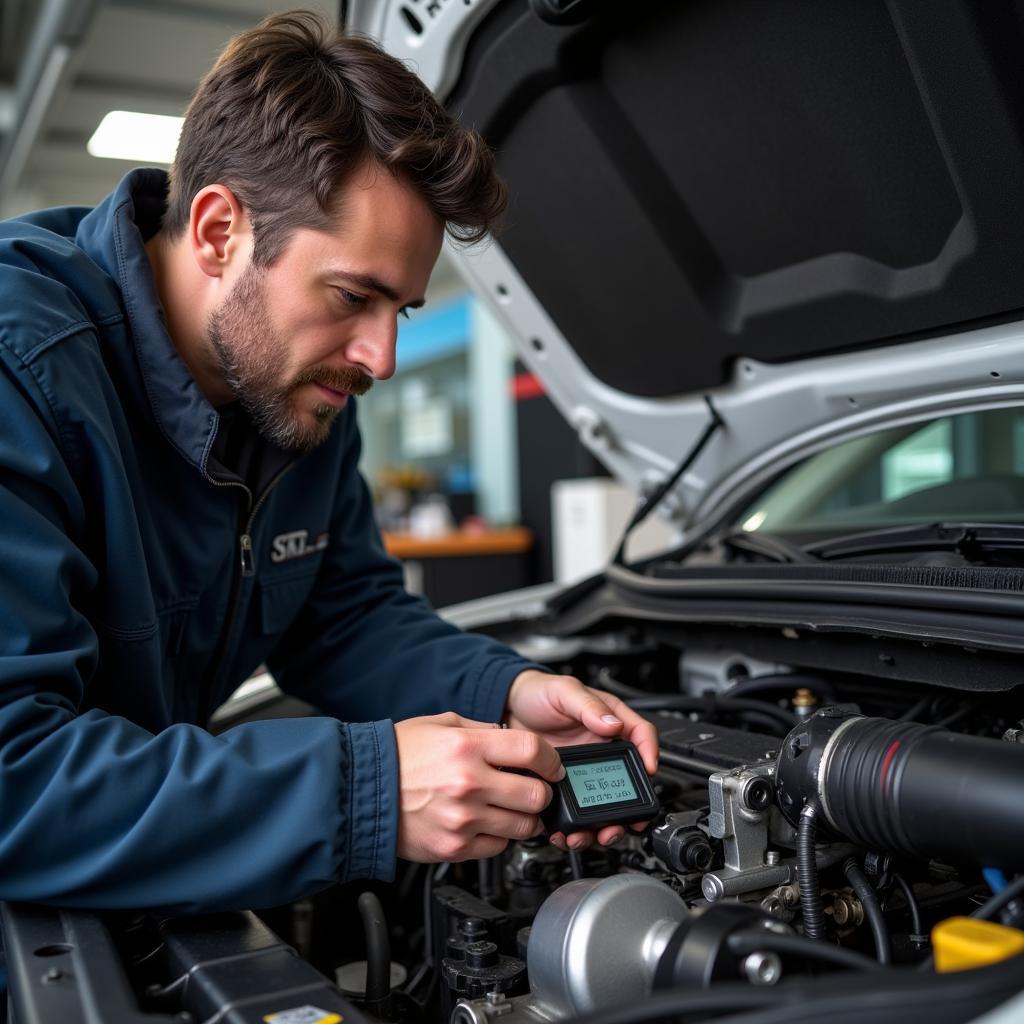 Mechanic Inspecting Car Engine