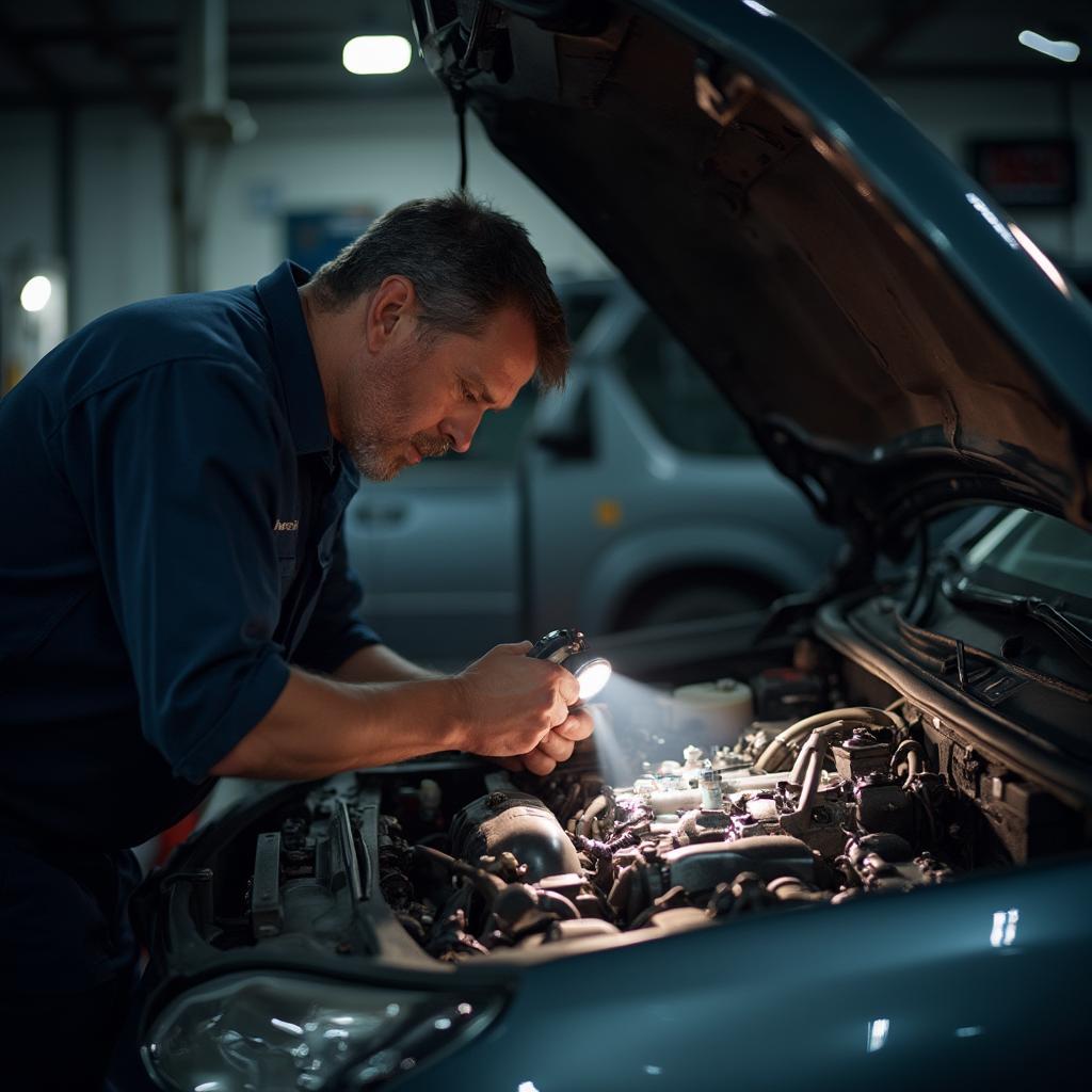 Mechanic Inspecting Car Engine