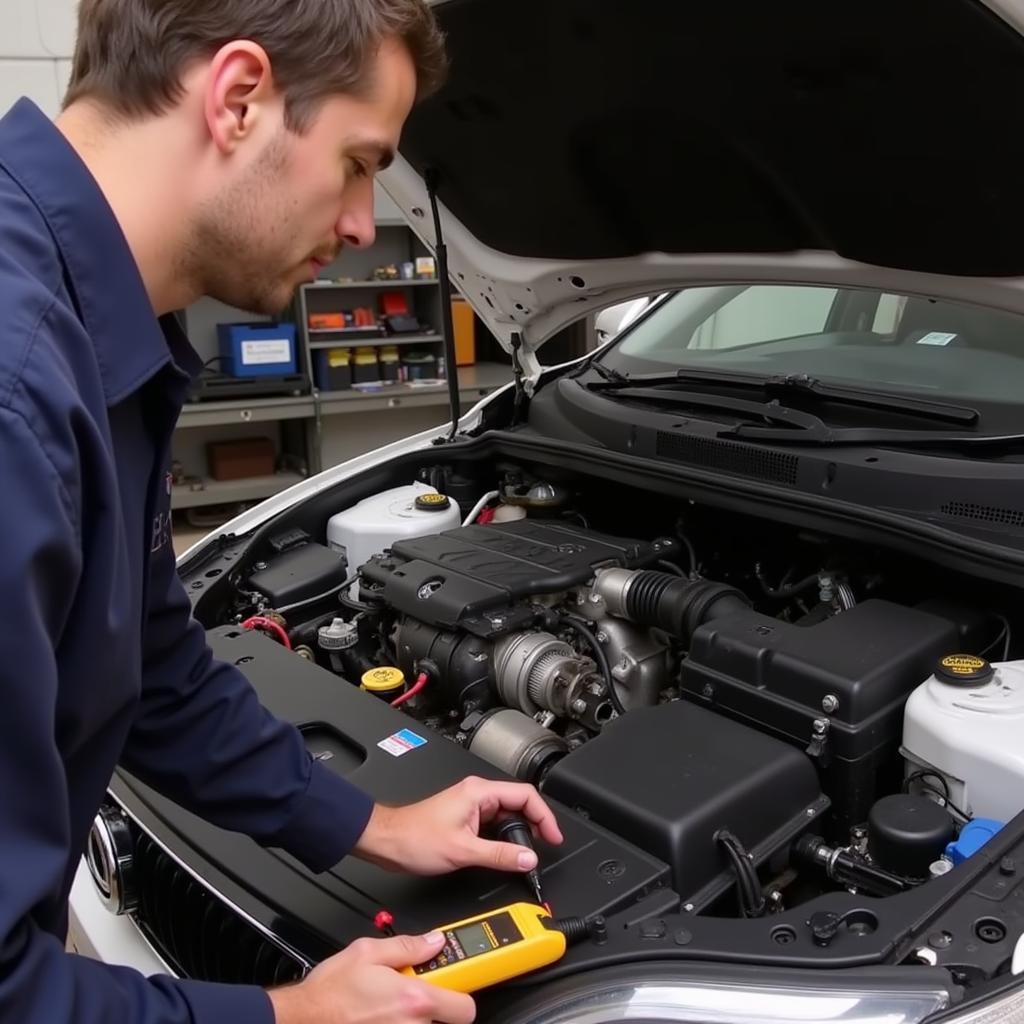 Mechanic Inspecting Car Engine