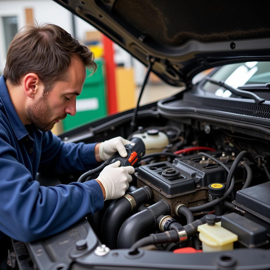 Mechanic Checking for Vacuum Leaks