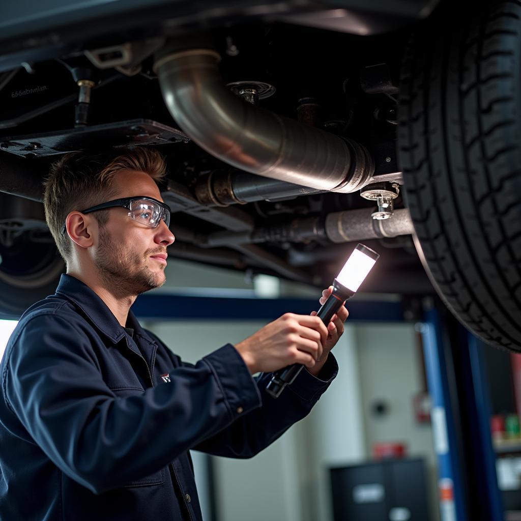 Mechanic Inspecting Car's Exhaust System