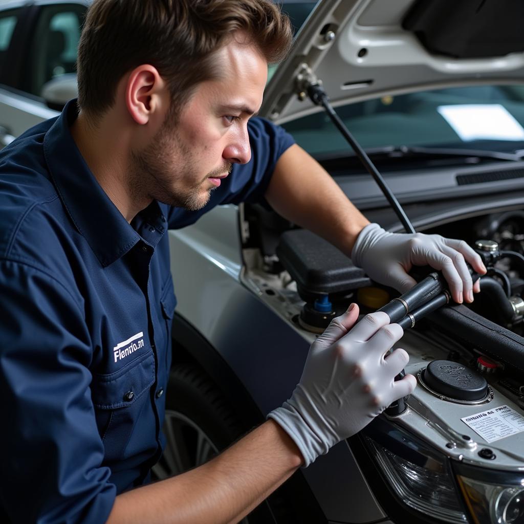 Mechanic Inspecting a Car Fuel System