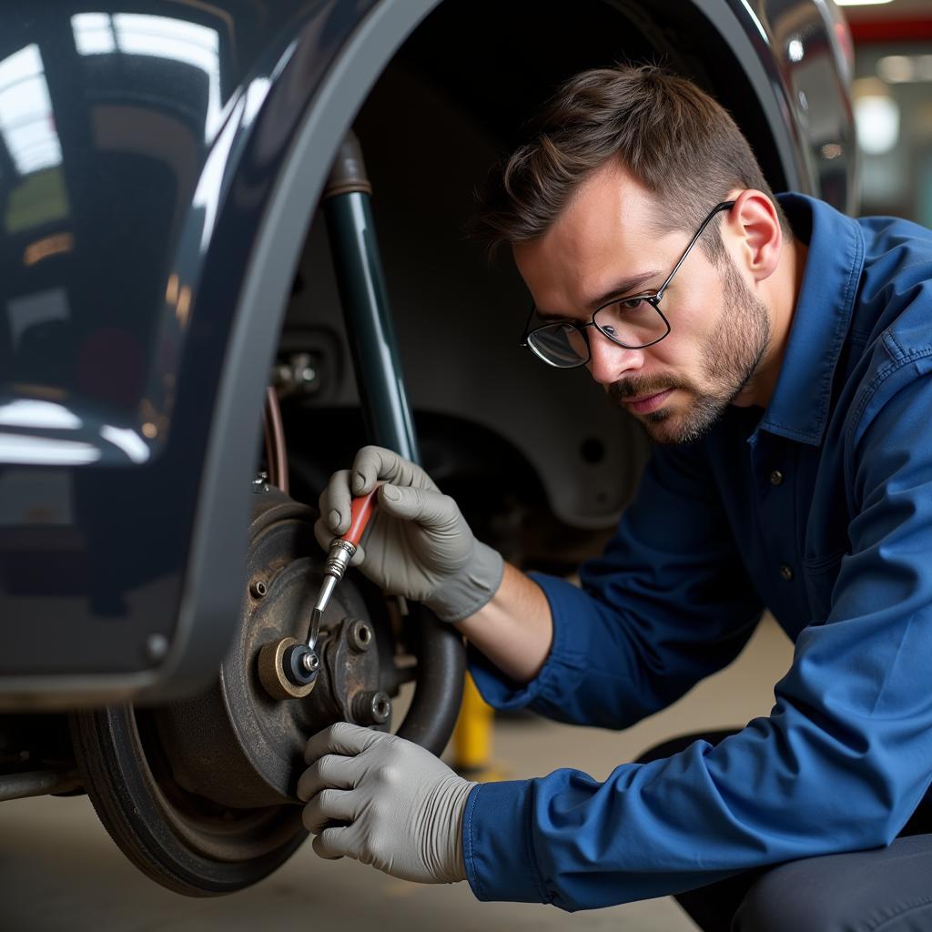 Mechanic Inspecting Car Steering