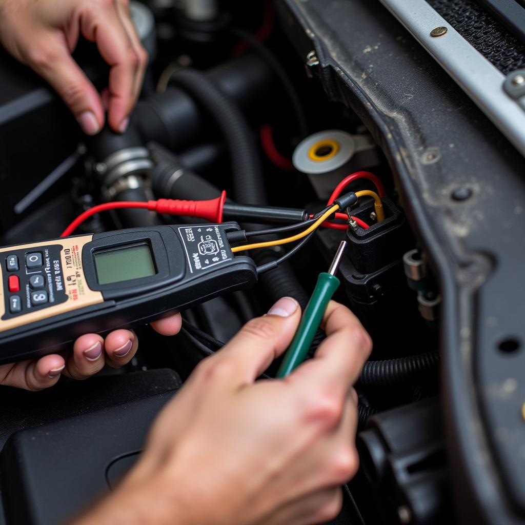 Mechanic Inspecting Car Wiring for Damage